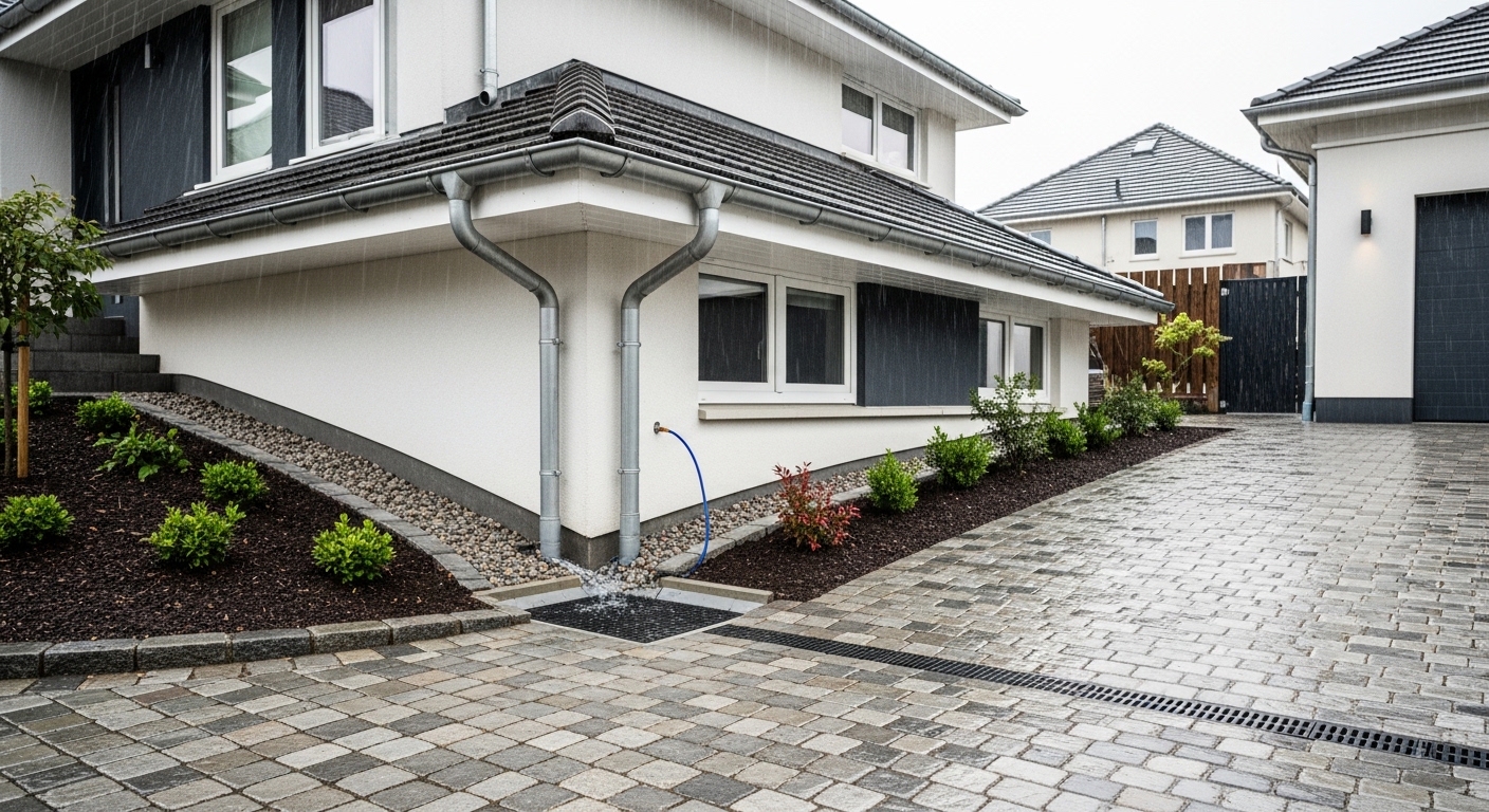 Casa com sistema de drenagem eficiente em dia de chuva